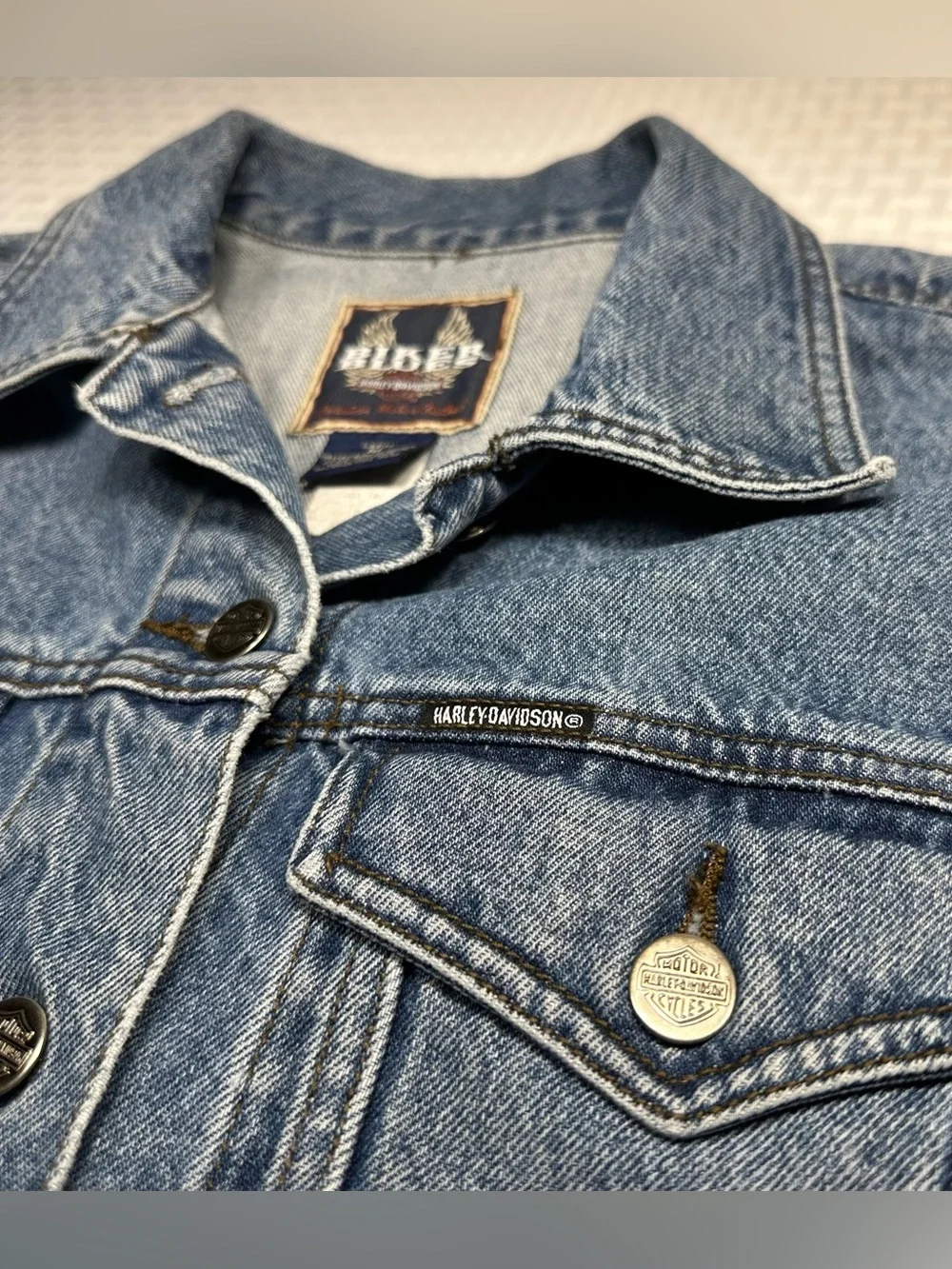 Vintage 80s 90s Harley Davidson Motorcycles Biker Blues Women's M Jean Jacket